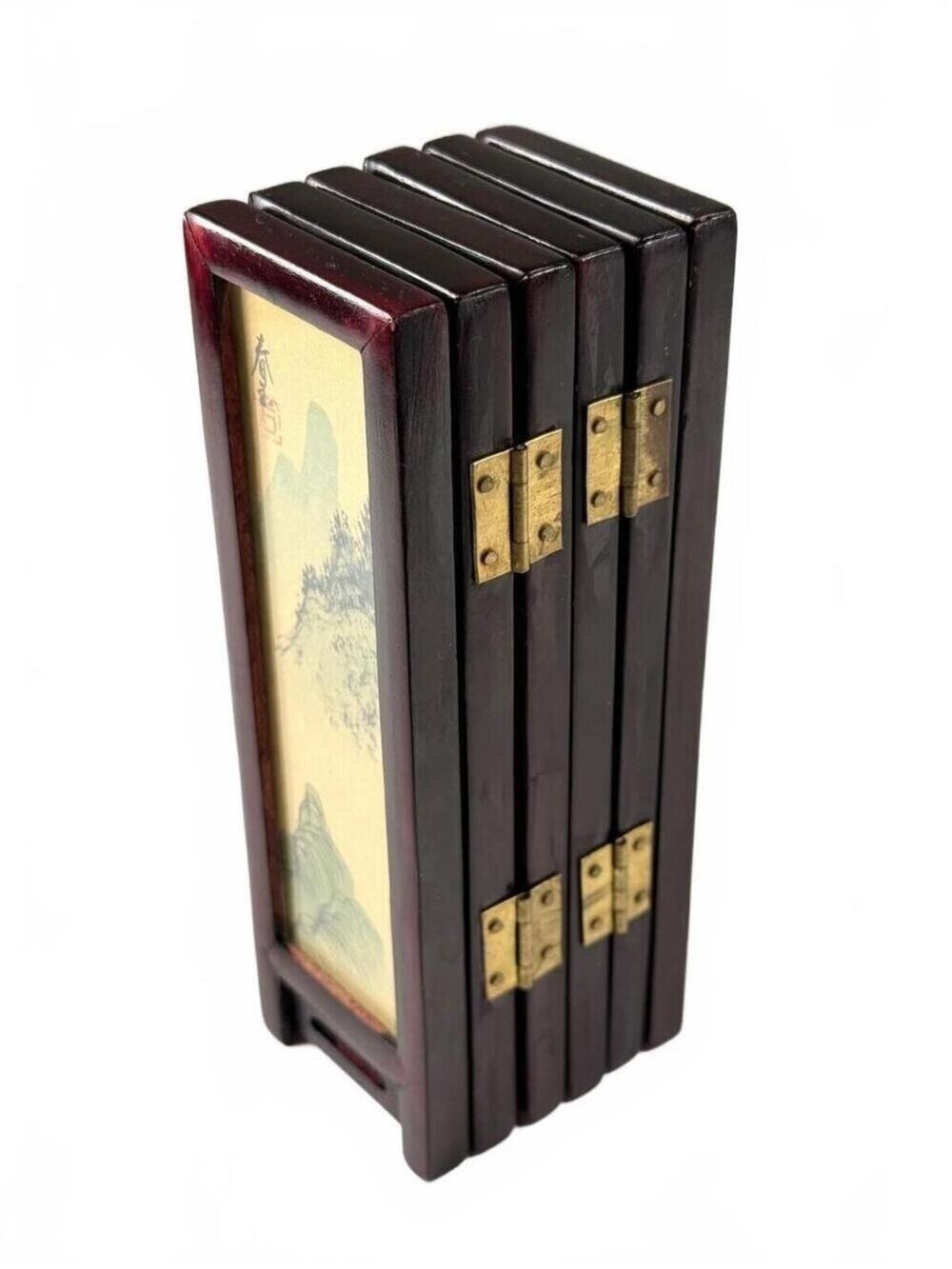 Vintage Mini Folding Screen Two-Sided China Silk Painting Birds Flowers Mountain - Picture 11 of 14